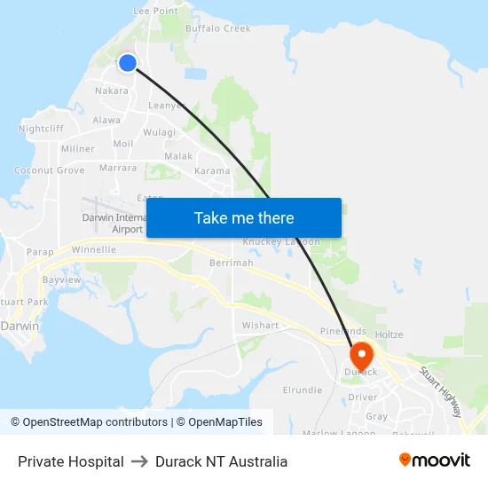 Private Hospital to Durack NT Australia map
