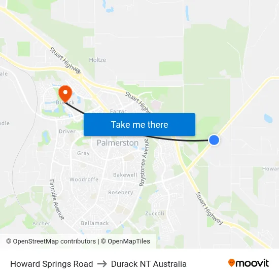 Howard Springs Road to Durack NT Australia map