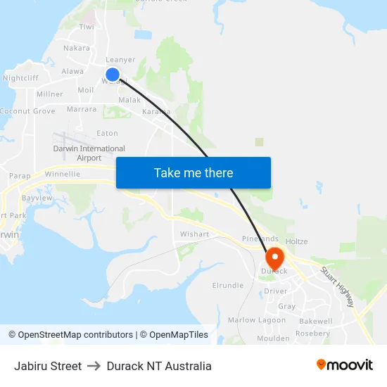 Jabiru Street to Durack NT Australia map