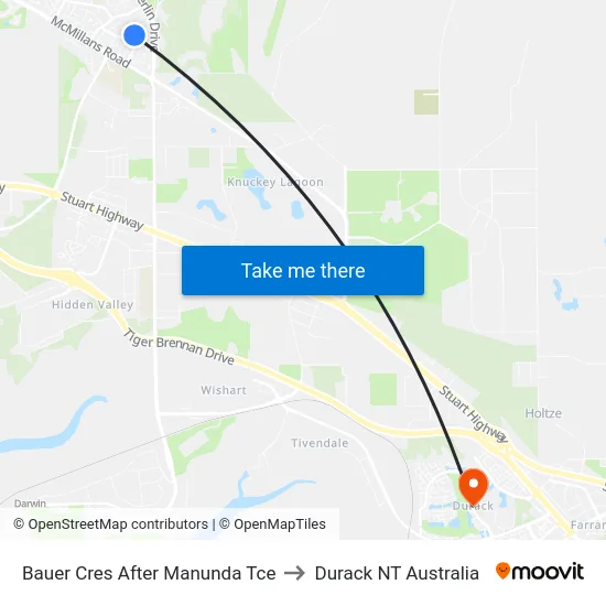 Bauer Cres After Manunda Tce to Durack NT Australia map
