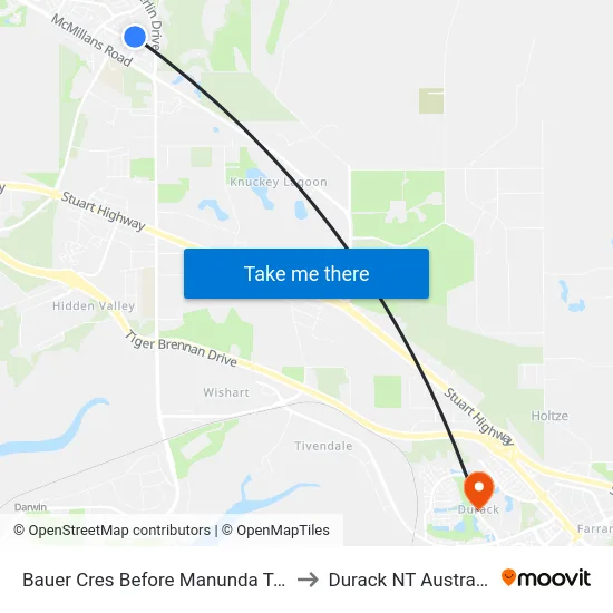 Bauer Cres Before Manunda Tce to Durack NT Australia map