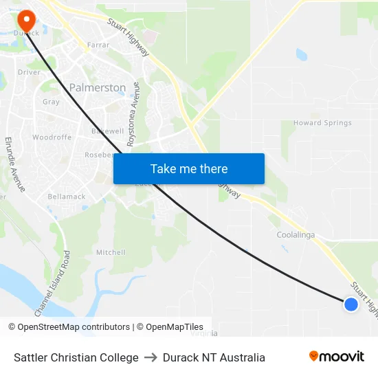 Sattler Christian College to Durack NT Australia map