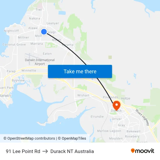 91 Lee Point Rd to Durack NT Australia map