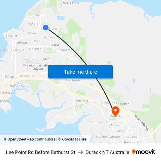 Lee Point Rd Before Bathurst St to Durack NT Australia map