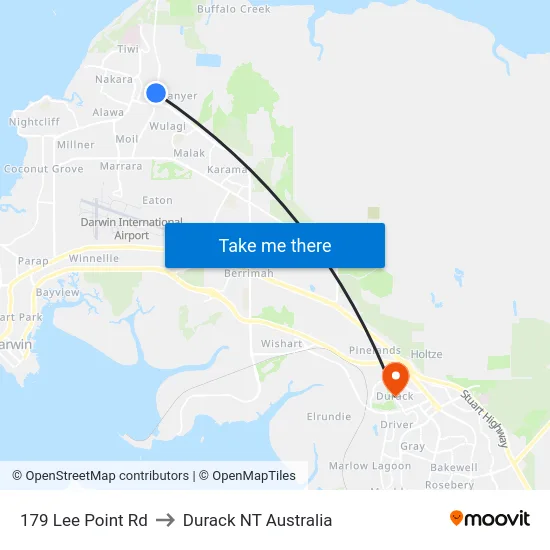 179 Lee Point Rd to Durack NT Australia map