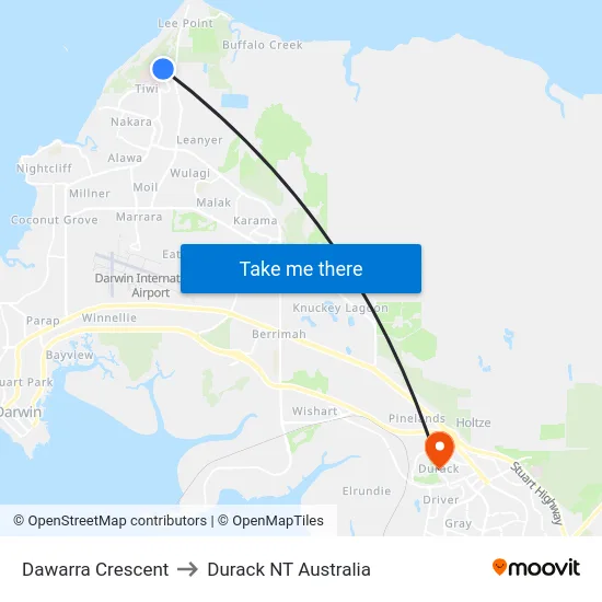 Dawarra Crescent to Durack NT Australia map
