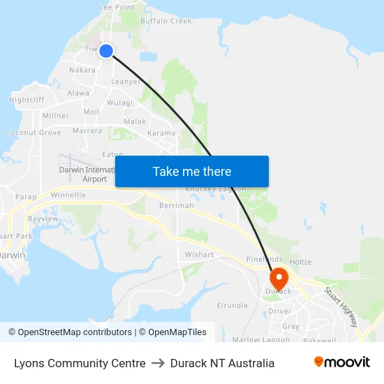 Lyons Community Centre to Durack NT Australia map