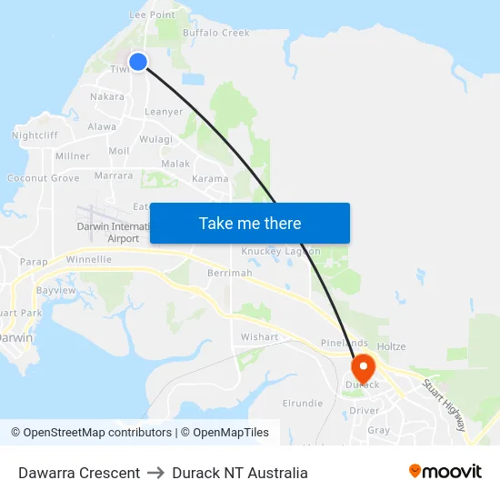 Dawarra Crescent to Durack NT Australia map