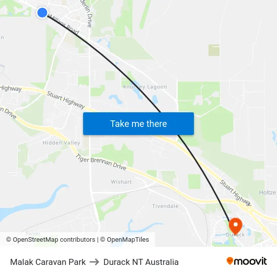 Malak Caravan Park to Durack NT Australia map