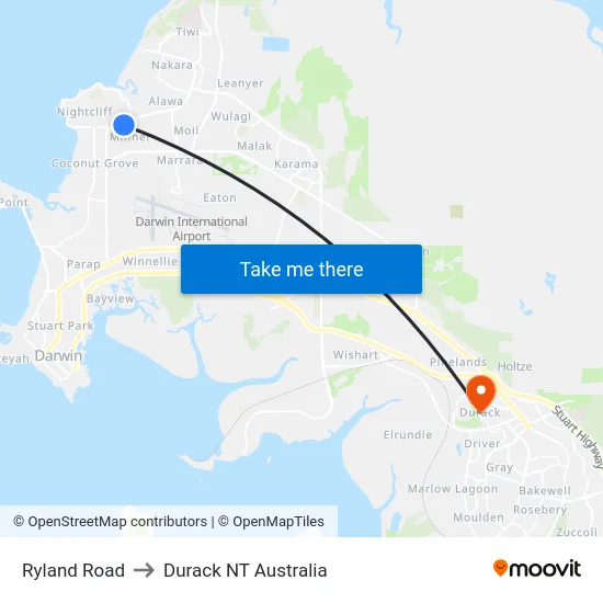 Ryland Road to Durack NT Australia map