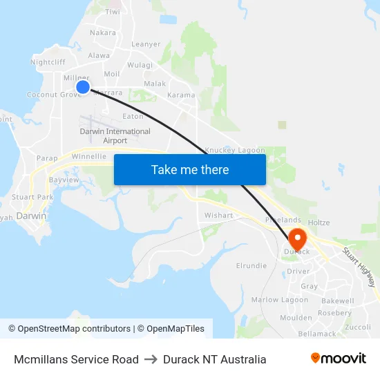 Mcmillans Service Road to Durack NT Australia map