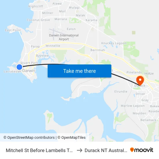Mitchell St Before Lambells Tce to Durack NT Australia map
