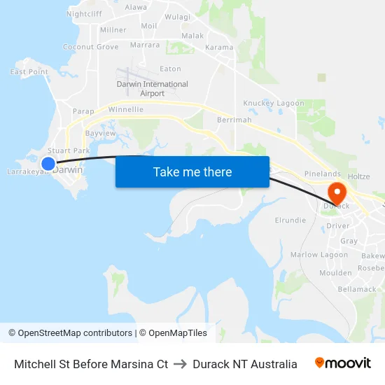Mitchell St Before Marsina Ct to Durack NT Australia map