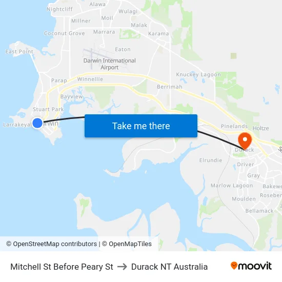 Mitchell St Before Peary St to Durack NT Australia map