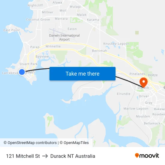121 Mitchell St to Durack NT Australia map
