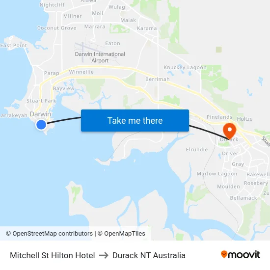 Mitchell St Hilton Hotel to Durack NT Australia map