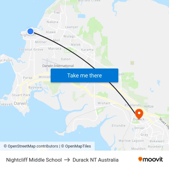 Nightcliff Middle School to Durack NT Australia map