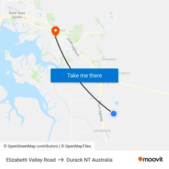 Elizabeth Valley Road to Durack NT Australia map