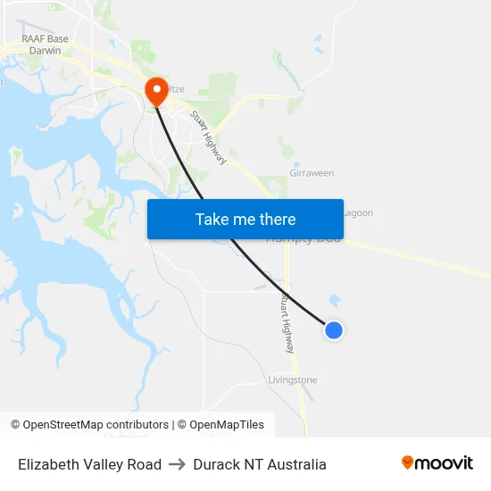 Elizabeth Valley Road to Durack NT Australia map