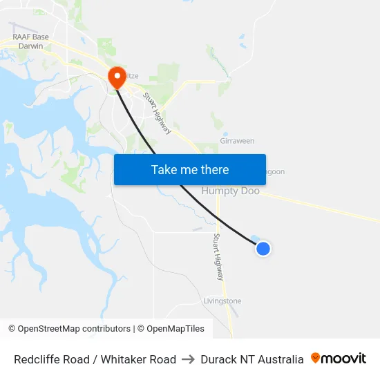 Redcliffe Road / Whitaker Road to Durack NT Australia map