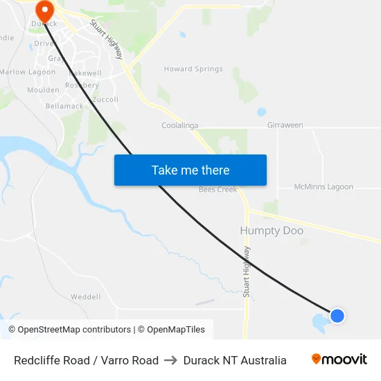 Redcliffe Road / Varro Road to Durack NT Australia map