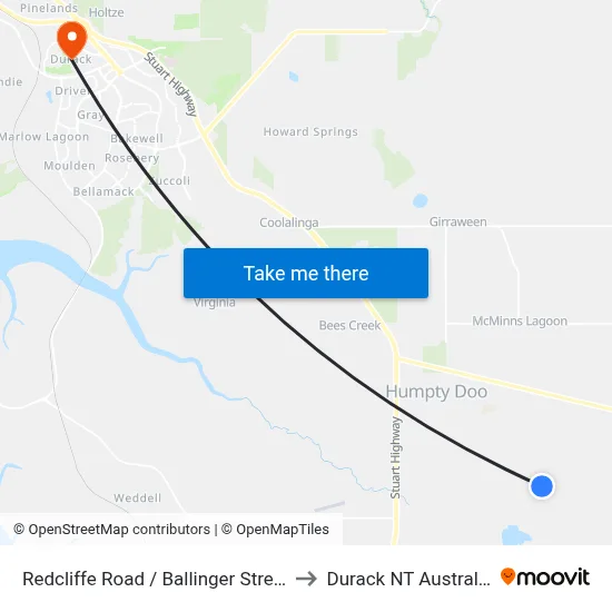 Redcliffe Road / Ballinger Street to Durack NT Australia map
