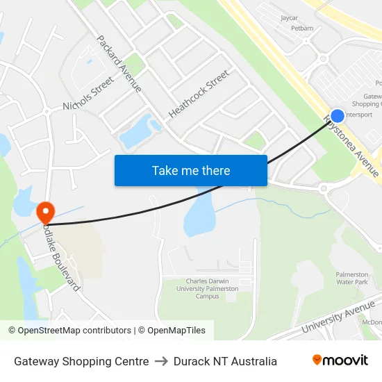 Gateway Shopping Centre to Durack NT Australia map