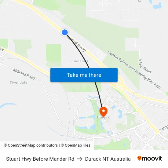 Stuart Hwy Before Mander Rd to Durack NT Australia map