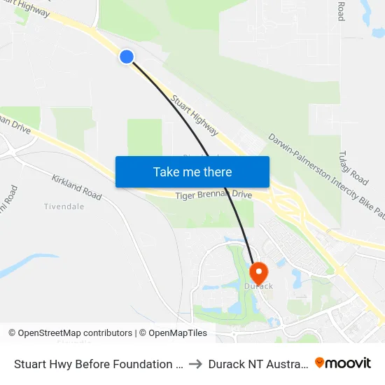 Stuart Hwy Before Foundation Rd to Durack NT Australia map