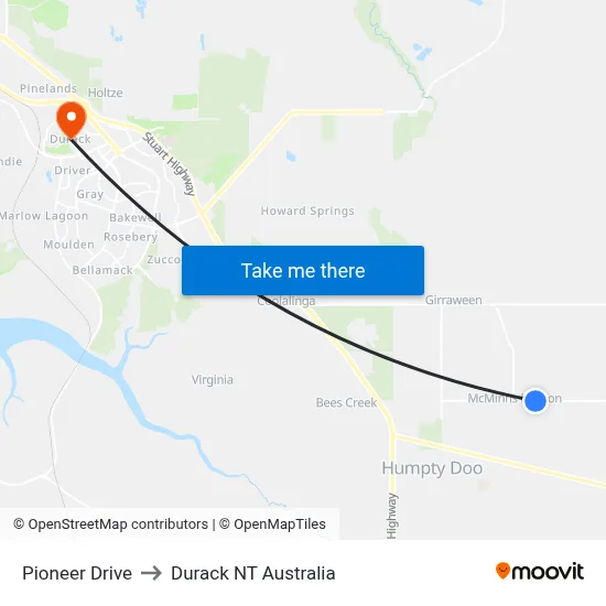 Pioneer Drive to Durack NT Australia map