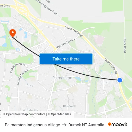 Palmerston Indigenous Village to Durack NT Australia map