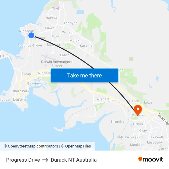 Progress Drive to Durack NT Australia map