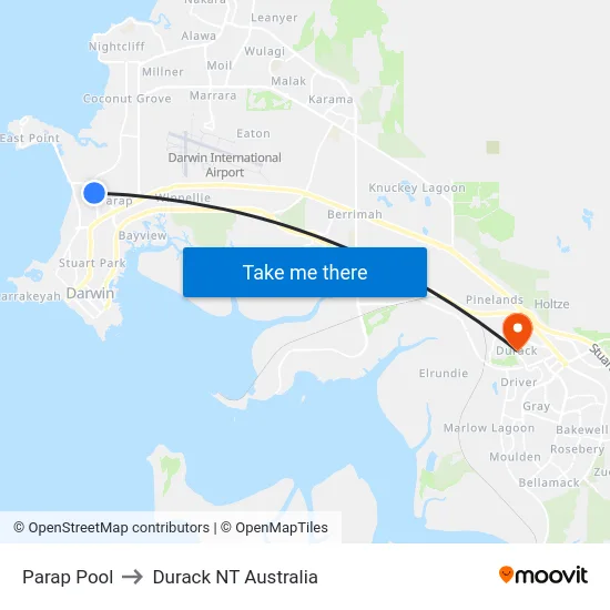 Parap Pool to Durack NT Australia map