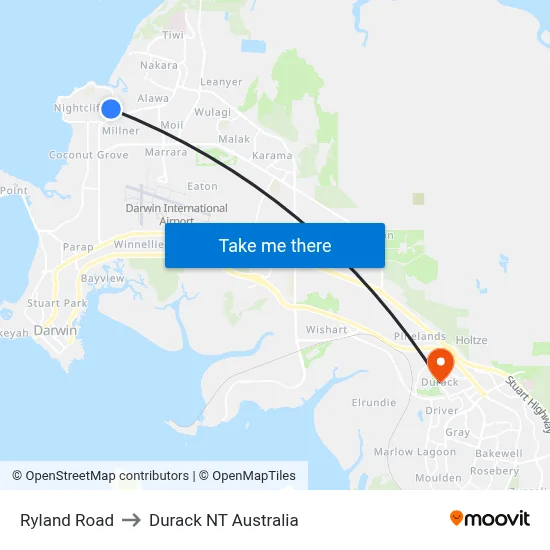 Ryland Road to Durack NT Australia map
