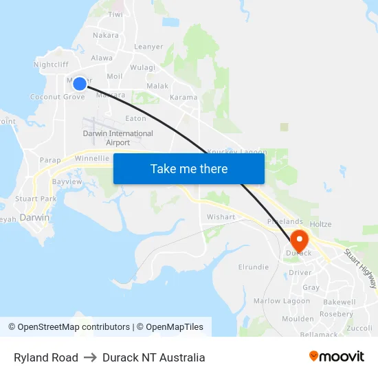 Ryland Road to Durack NT Australia map