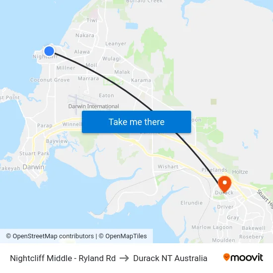 Nightcliff Middle - Ryland Rd to Durack NT Australia map
