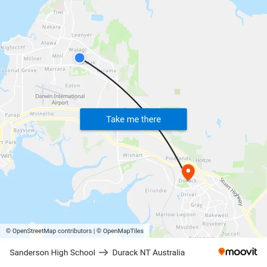 Sanderson High School to Durack NT Australia map