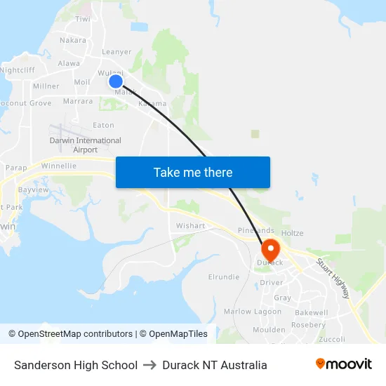 Sanderson High School to Durack NT Australia map