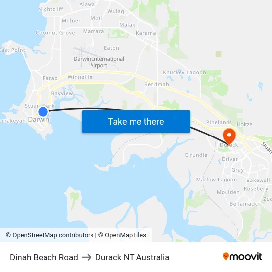 Dinah Beach Road to Durack NT Australia map