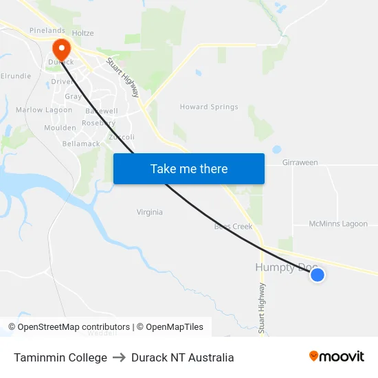 Taminmin College to Durack NT Australia map