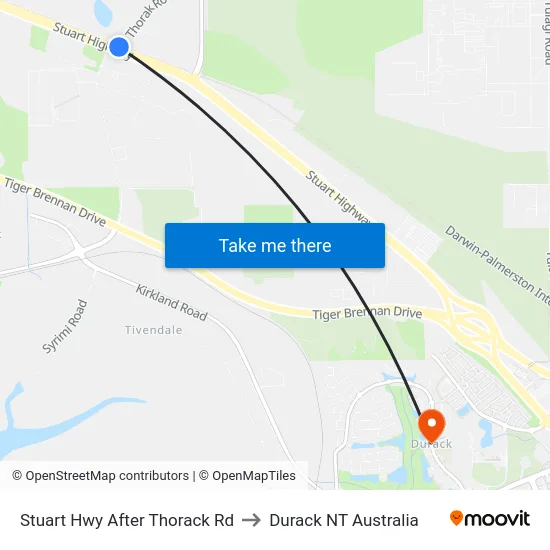 Stuart Hwy After Thorack Rd to Durack NT Australia map