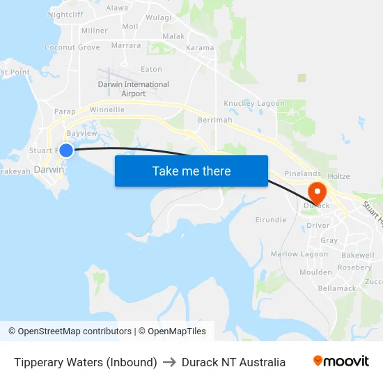 Tipperary Waters (Inbound) to Durack NT Australia map