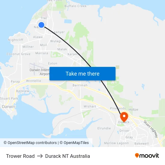 Trower Road to Durack NT Australia map