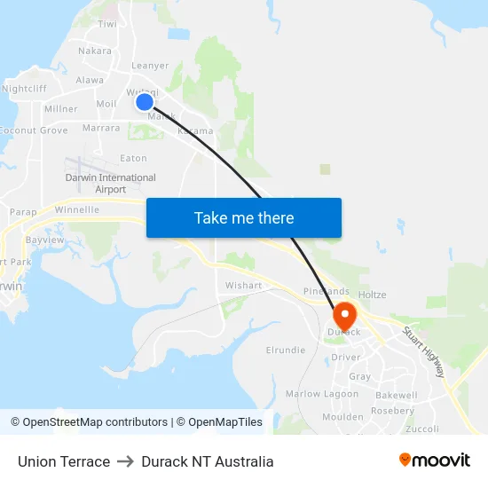 Union Terrace to Durack NT Australia map