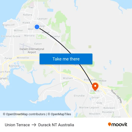 Union Terrace to Durack NT Australia map