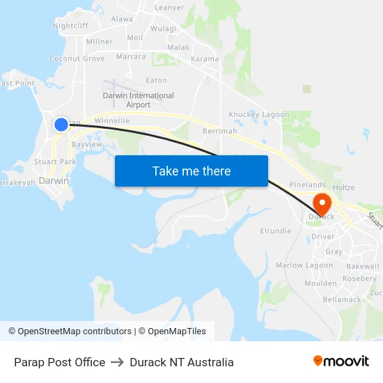 Parap Post Office to Durack NT Australia map