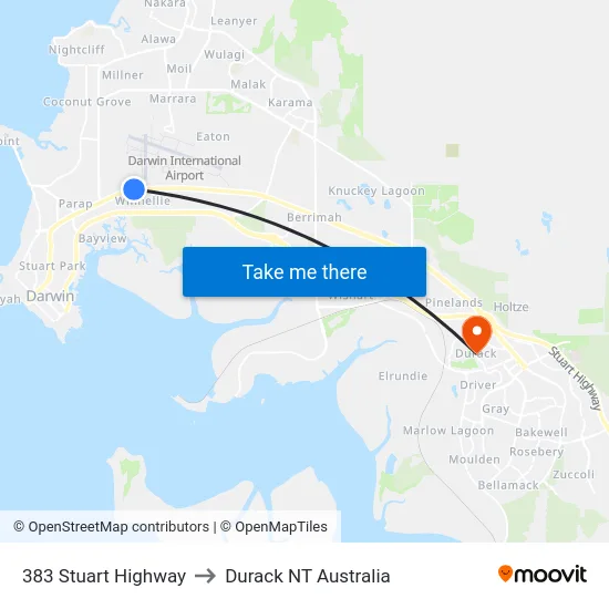 383 Stuart Highway to Durack NT Australia map