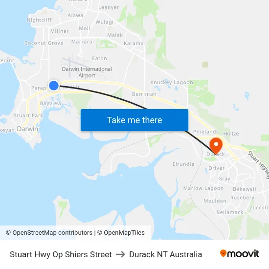 Stuart Hwy Op Shiers Street to Durack NT Australia map