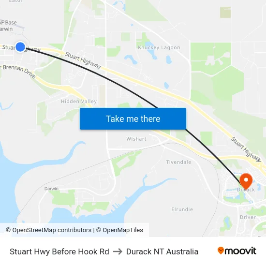 Stuart Hwy Before Hook Rd to Durack NT Australia map