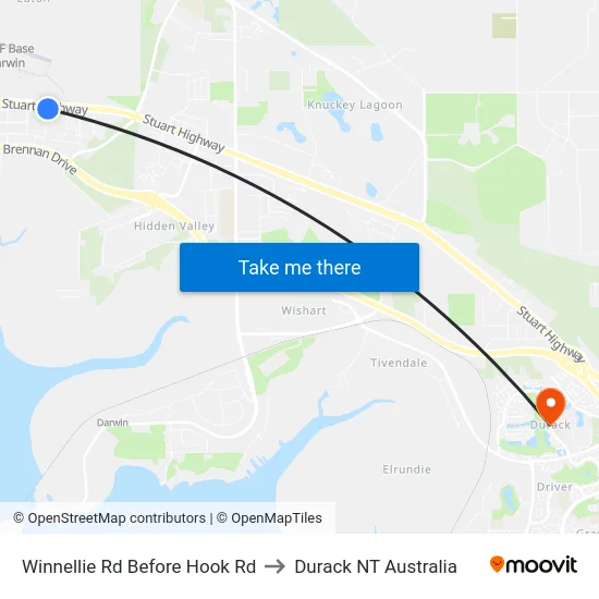 Winnellie Rd Before Hook Rd to Durack NT Australia map